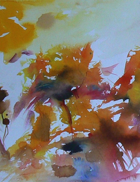 Sonnenblumen im Licht 2011 Aquarell, Airbrushfarbe auf Papier 72 x 40 cm AUSSCHNITT  